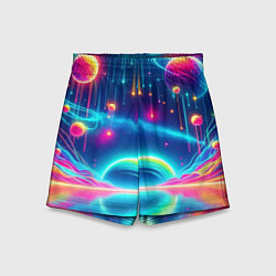 Шорты детские Неоновый космос - нейроарт фантазия, цвет: 3D-принт
