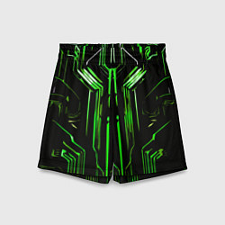 Шорты детские Green stripes on a black background, цвет: 3D-принт