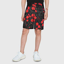 Шорты детские Красно-серые шестиугольники на чёрном фоне, цвет: 3D-принт — фото 2