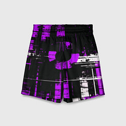 Шорты детские Фиолетово-белый гранж на чёрном фоне, цвет: 3D-принт
