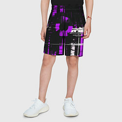 Шорты детские Фиолетово-белый гранж на чёрном фоне, цвет: 3D-принт — фото 2