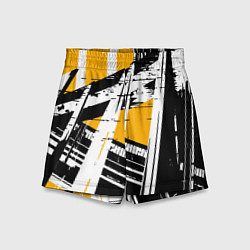 Шорты детские Чёрно-белые абстрактные линии на жёлтом фоне, цвет: 3D-принт