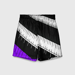 Шорты детские Диагональные чёрно-белые полосы на фиолетовом фоне, цвет: 3D-принт