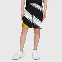 Шорты детские Диагональные чёрно-белые полосы на жёлтом фоне, цвет: 3D-принт — фото 2