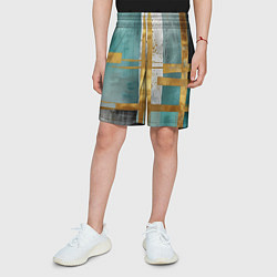 Шорты детские Узоры акварелью бирюзового и золотого цвета, цвет: 3D-принт — фото 2