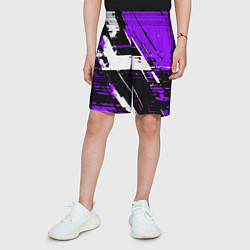 Шорты детские Diagonal black and white stripes on a purple backg, цвет: 3D-принт — фото 2