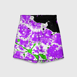 Шорты детские Зелёно-фиолетовая абстракция на чёрном фоне, цвет: 3D-принт