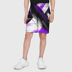 Шорты детские Диагональные фиолетово-чёрные линии на белом фоне, цвет: 3D-принт — фото 2