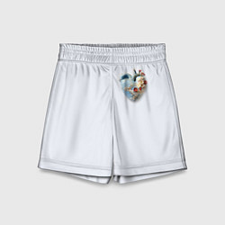Шорты детские Сердце и ветка цветущая сакура с цветами, цвет: 3D-принт