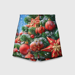 Шорты детские Красные шары и звезда новогодняя, цвет: 3D-принт