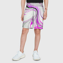Шорты детские Волнистые чёрно-фиолетовые линии на белом фоне, цвет: 3D-принт — фото 2