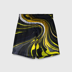 Шорты детские Волнистые бело-жёлтые линии на чёрном фоне, цвет: 3D-принт