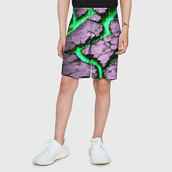 Шорты детские Треснувший камень зелёный, цвет: 3D-принт — фото 2