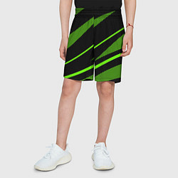 Шорты детские Чёрно-зелёный абстрактные полосы, цвет: 3D-принт — фото 2