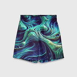 Шорты детские Мерцающие зеленый потеки краски, цвет: 3D-принт