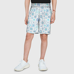 Шорты детские Бирюзовые снежинки, цвет: 3D-принт — фото 2