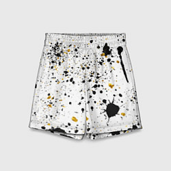 Шорты детские Черные и золотистые пятна краски на белом фоне, цвет: 3D-принт