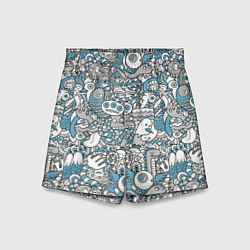 Шорты детские Дудлинг серо-голубой, цвет: 3D-принт
