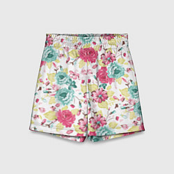 Шорты детские Розы красные и бирюзовые, цвет: 3D-принт