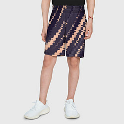 Шорты детские Фиолетовый с бежевым искажённые полосы, цвет: 3D-принт — фото 2