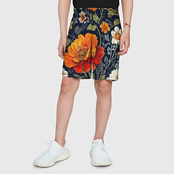 Шорты детские Маки и пионы старинный паттерн, цвет: 3D-принт — фото 2