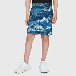 Шорты детские Пальмы и волны - голубые оттенки паттерн, цвет: 3D-принт — фото 2