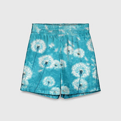 Шорты детские Белые одуванчики на бирюзовом фоне, цвет: 3D-принт