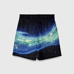 Шорты детские Синяя волна с зеленым оттенком на черном, цвет: 3D-принт