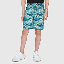 Шорты детские Летний узор с ракушками и морскими звездами, цвет: 3D-принт — фото 2
