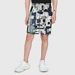 Шорты детские Чёрно-белый с синий абстракция фигуры точки, цвет: 3D-принт — фото 2