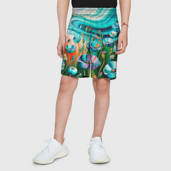 Шорты детские Поле маков- масляная живопись, цвет: 3D-принт — фото 2