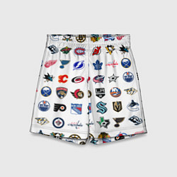 Шорты детские Команды НХЛ на белом фоне, цвет: 3D-принт