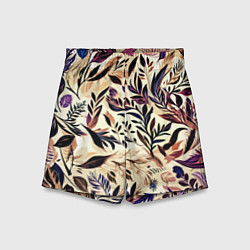 Шорты детские Цветочный светло-коричневый с листьями, цвет: 3D-принт