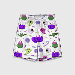 Шорты детские Halloween purple pumpkin pattern, цвет: 3D-принт