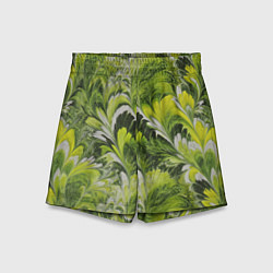 Шорты детские Мраморный абстрактный паттерн - зеленые и желтые о, цвет: 3D-принт