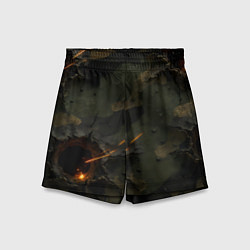 Шорты детские Огненные следы от пуль на камуфляже, цвет: 3D-принт