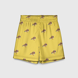 Шорты детские Утка мандаринка на желтом - паттерн, цвет: 3D-принт