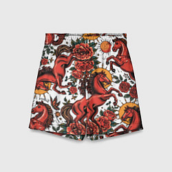 Шорты детские Красный конь в стиле татуировки, цвет: 3D-принт