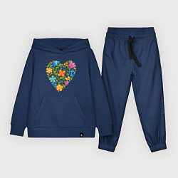 Костюм хлопковый детский Цветочный орнамент в форме сердца Любовь, цвет: тёмно-синий