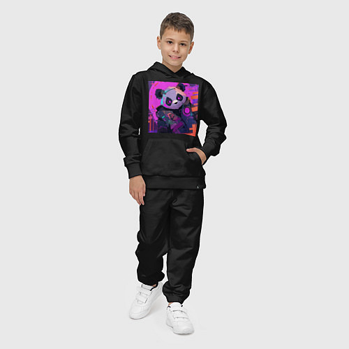 Детский костюм Аниме панда в лучах неона / Черный – фото 4