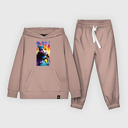 Костюм хлопковый детский Забавный котик - киберпанк, цвет: пыльно-розовый