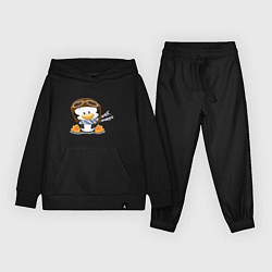 Костюм хлопковый детский Пингвин в шапке лётчика, цвет: черный