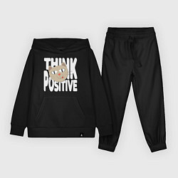 Костюм хлопковый детский Забавный кот и надпись Think positive, цвет: черный