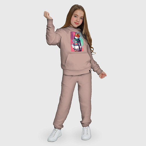 Детский костюм Крутой лис в модной куртке - нейросеть / Пыльно-розовый – фото 3