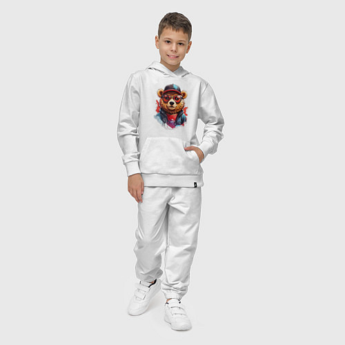 Детский костюм Модный медведь в кепке и в очках / Белый – фото 4