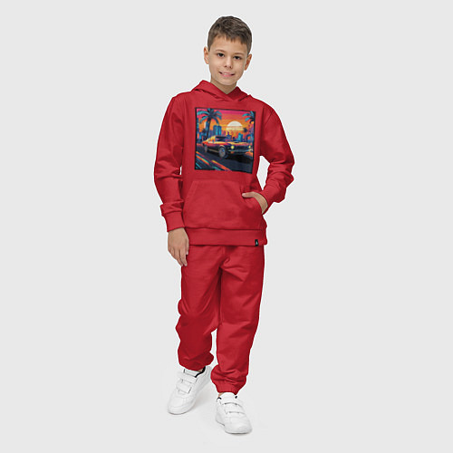 Детский костюм Ретро машина и футуристический город на закате / Красный – фото 4
