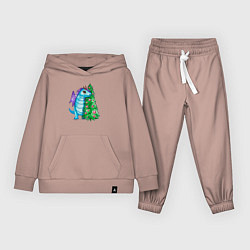 Костюм хлопковый детский Дракон у елки 2024, цвет: пыльно-розовый