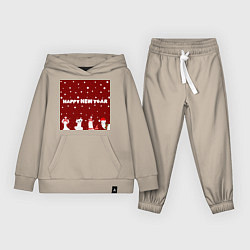 Костюм хлопковый детский Новогодние ламы в шапочках, цвет: миндальный