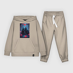 Костюм хлопковый детский Влюбленные котики во тьме, цвет: миндальный