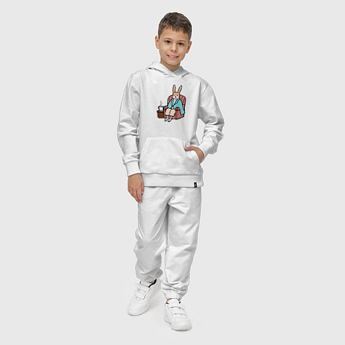 Детский костюм Заяц согревается с чашкой чая / Белый – фото 4